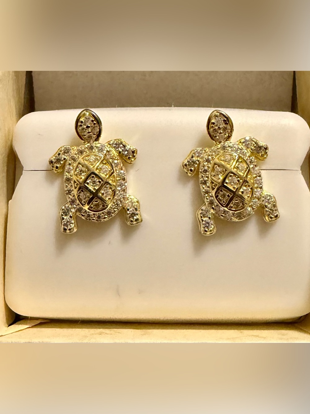 Gold Plated Moissanite Turtle Earrings 1.00 Ctw